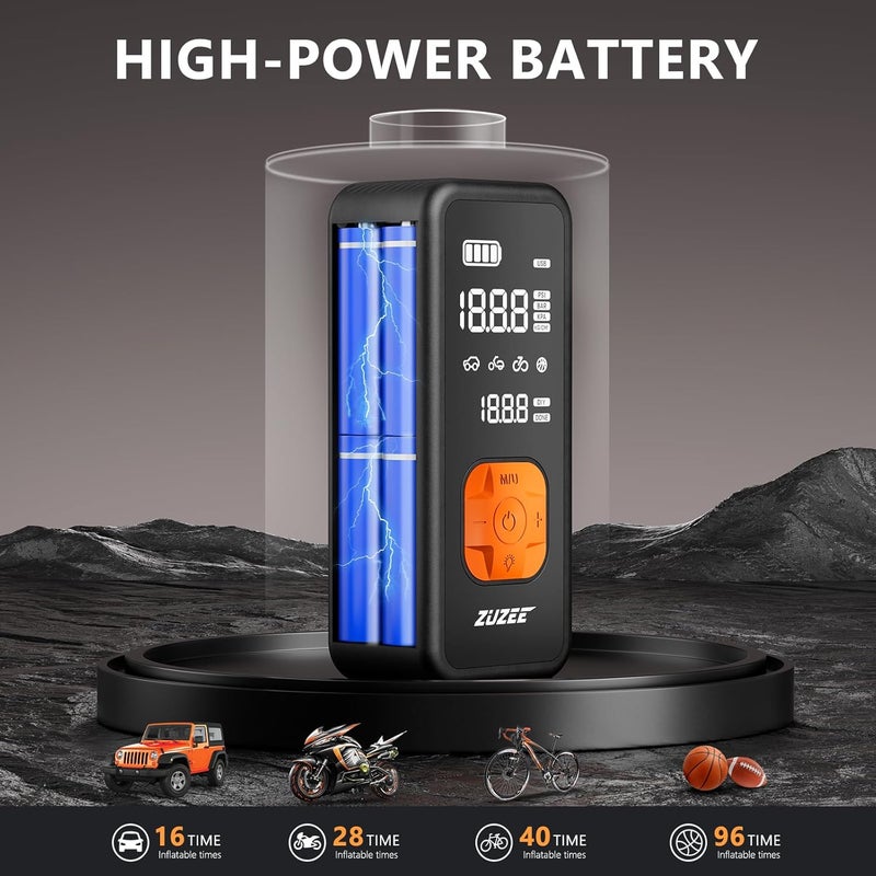 ZUZEE Tire Inflator Portable Air Compressor - 4X Faster Inflation, 150PSI Air Pump for Car Tires with Digital Pressure Gauge/LED Light, Portable Tire Inflator for Car, Moto, Bike, Ball, etc - Image 3